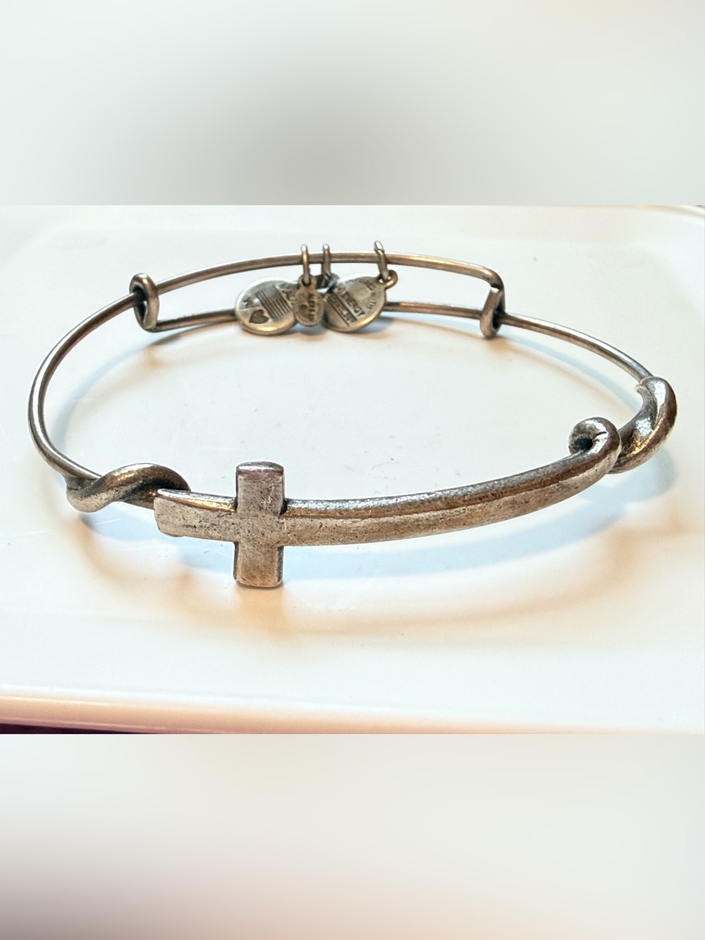 Alex and Ani Antiqued Silver Cross Wire Bangle Bracelet